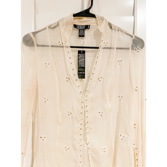 LAUNDRY BY SHELLI SEGAL SEE THRU EMBROIDERED TOP - Picture 3 of 5